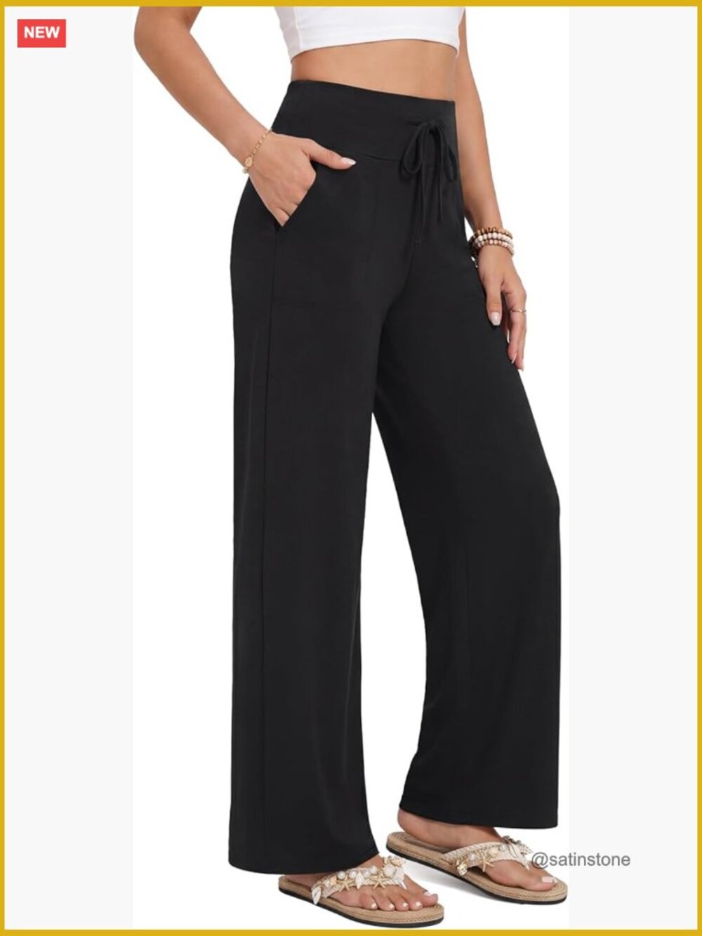 Wide Leg Capris with Pockets - High Waisted Drawstring Lounge Pants